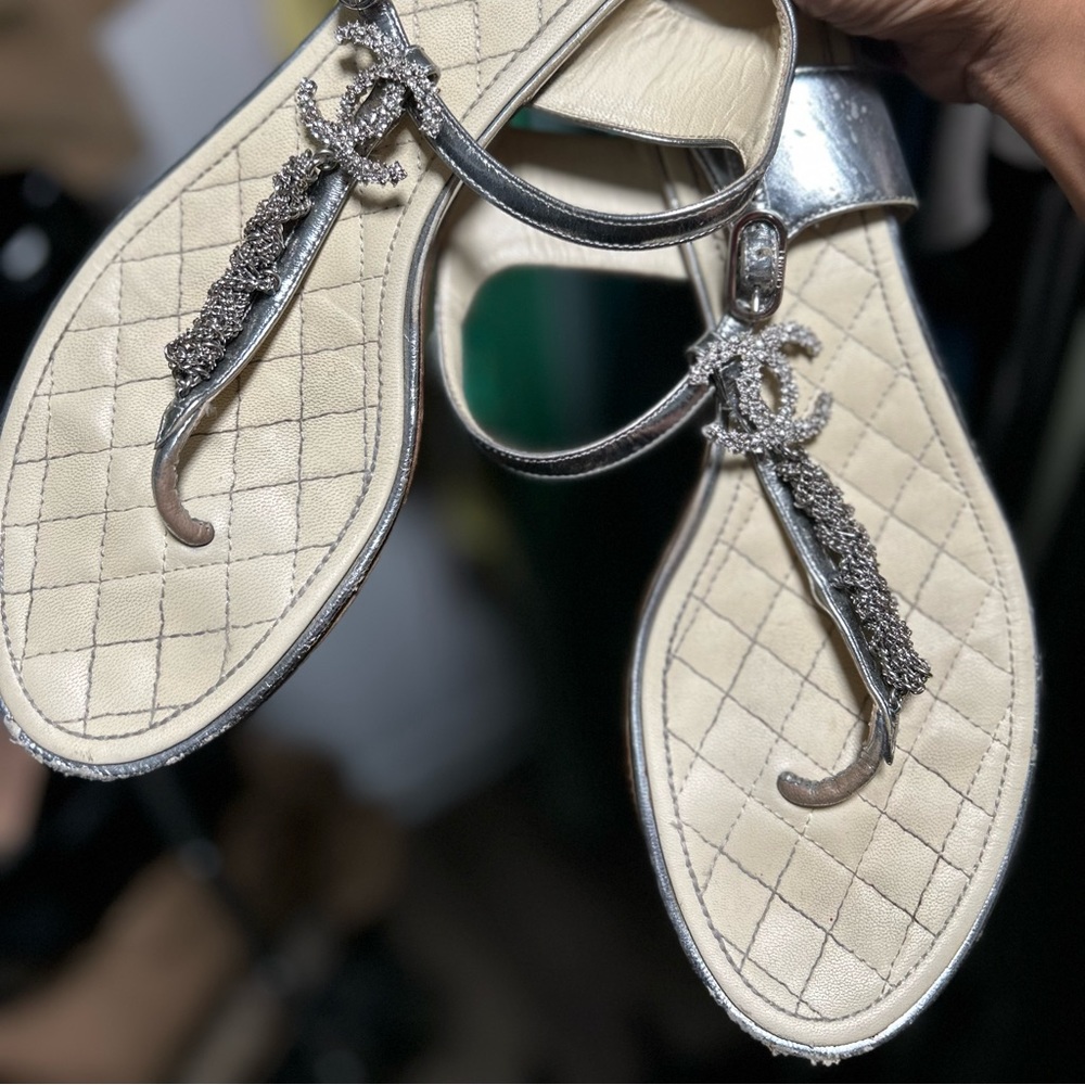 Silver Chanel Flat Sandal